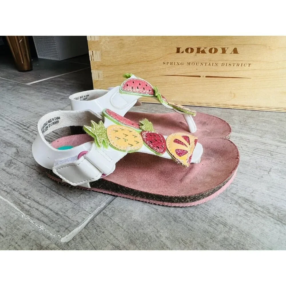 MAGGIE & ZOE Boutique Glitter Fruit Tropical Thong Summer Sandals Shoes Girls 8